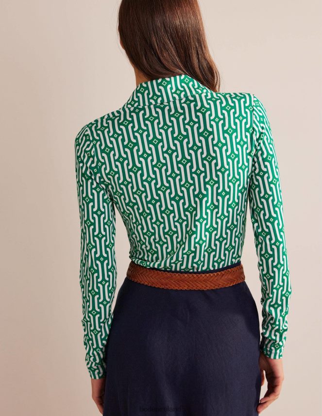 Bright Emerald & Azure Geo Clothing Printed Jersey Shirt Boden Women L466L61189