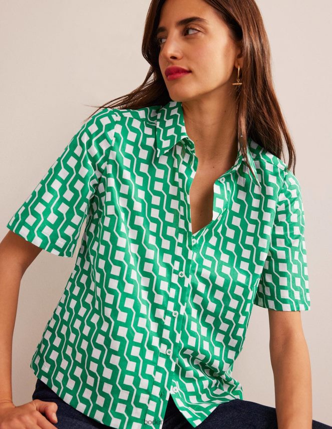 Bright Emerald & Cube Geo Clothing Short Sleeve Cotton Shirt Boden Women L466L6315