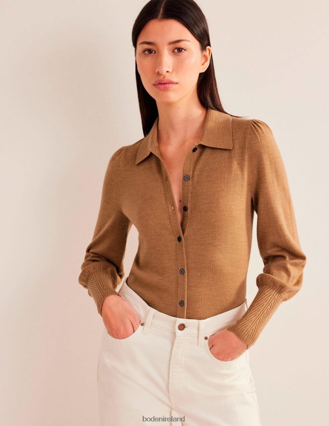 Camel Melange Clothing Merino Detail Cuff Shirt Boden Women L466L61440