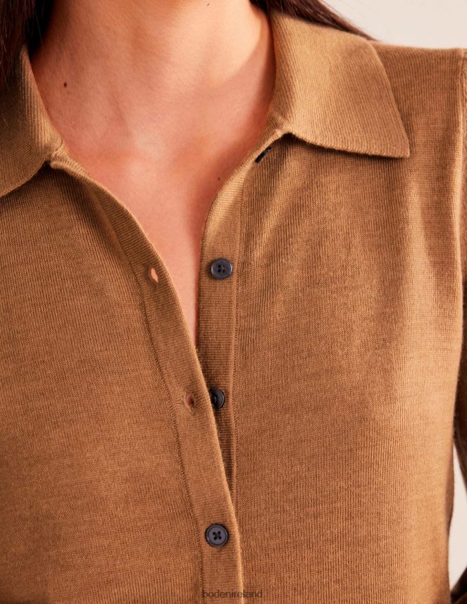Camel Melange Clothing Merino Detail Cuff Shirt Boden Women L466L61440