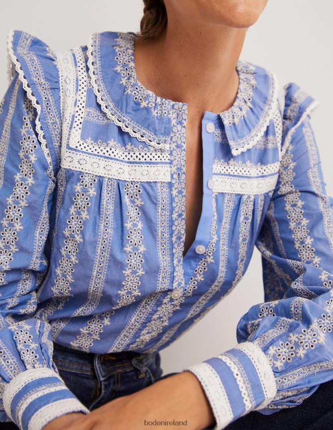 Chambray Clothing Crochet Trim Blouse Boden Women L466L61956