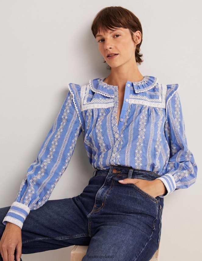 Chambray Clothing Crochet Trim Blouse Boden Women L466L61956