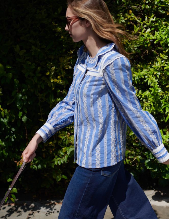 Chambray Clothing Crochet Trim Blouse Boden Women L466L61956