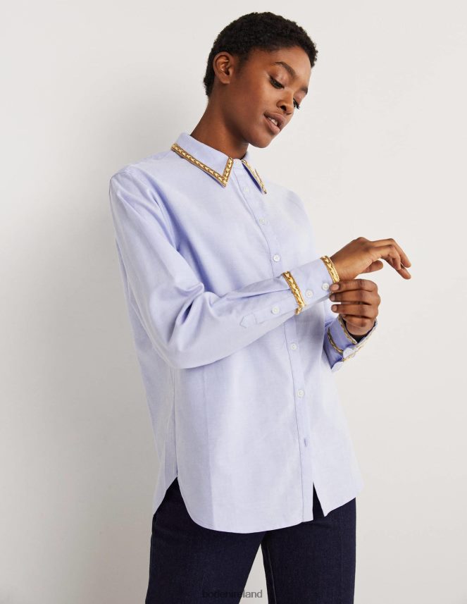 Chambray & Metallic Clothing Gold Trim Relaxed Shirt Boden Women L466L61597