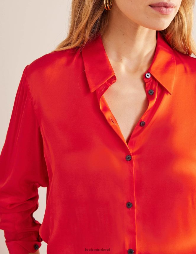 Cherry Tomato Clothing Relaxed Satin Shirt Boden Women L466L61117