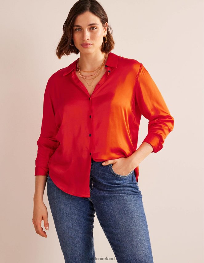 Cherry Tomato Clothing Relaxed Satin Shirt Boden Women L466L61117