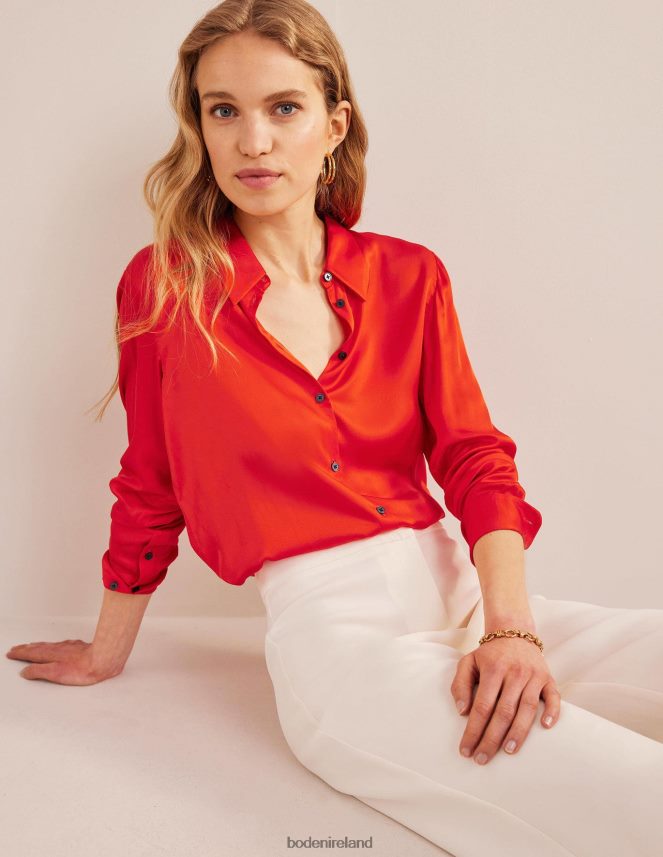 Cherry Tomato Clothing Relaxed Satin Shirt Boden Women L466L61117