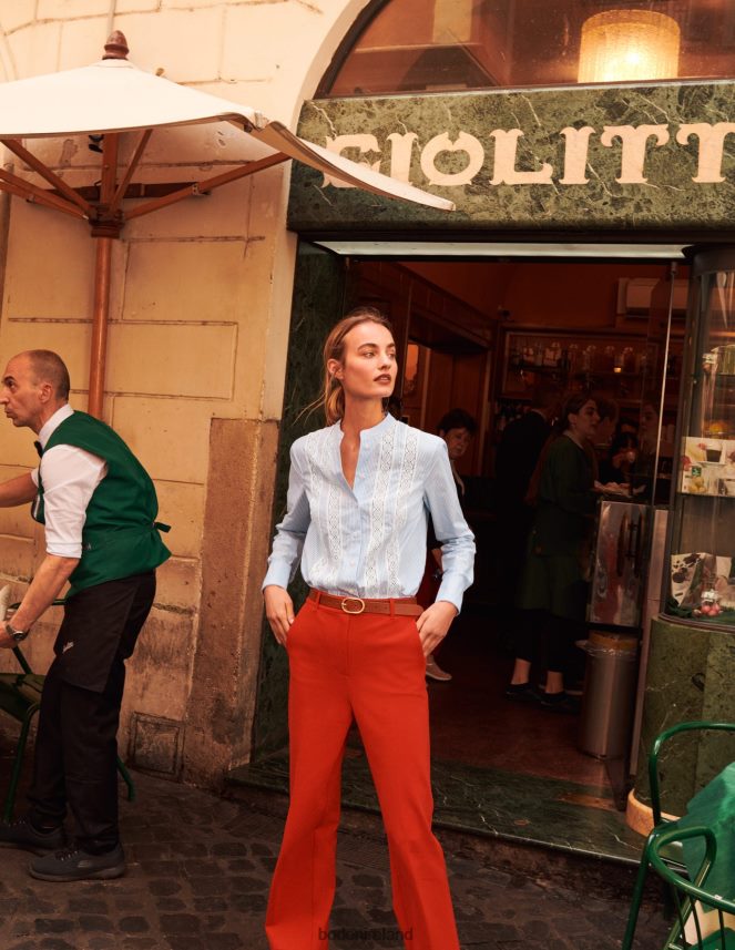 Cornflower Fine Ticking Stripe Clothing Lace-Panelled Poplin Shirt Boden Women L466L6317