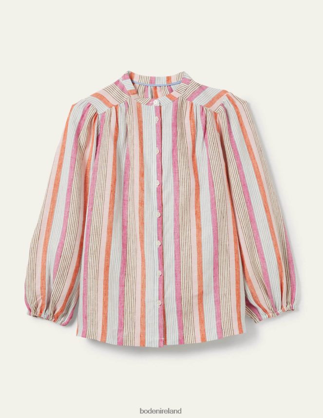 Firecracker & Cameo Pink Stripe Clothing Becky Full Sleeve Linen Blouse Boden Women L466L62031