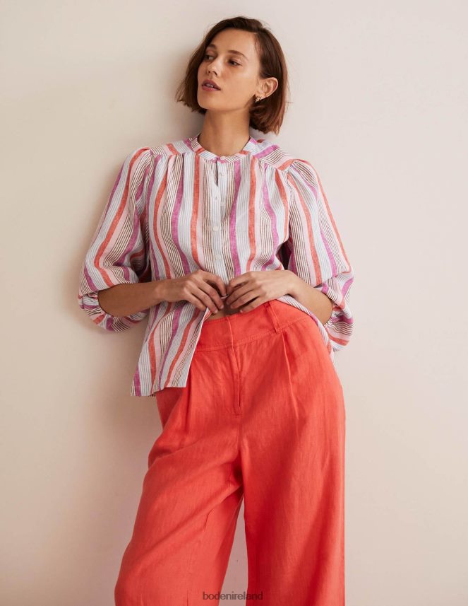 Firecracker & Cameo Pink Stripe Clothing Becky Full Sleeve Linen Blouse Boden Women L466L62031