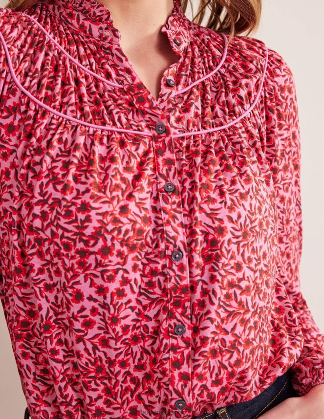 Gin Fizz & Abstract Vine Clothing Ruched Yoke Jersey Shirt Boden Women L466L61446