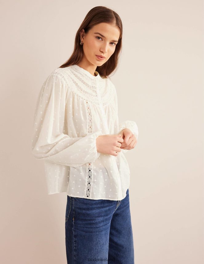 Ivory Clothing Broderie Trim Blouse Boden Women L466L61548