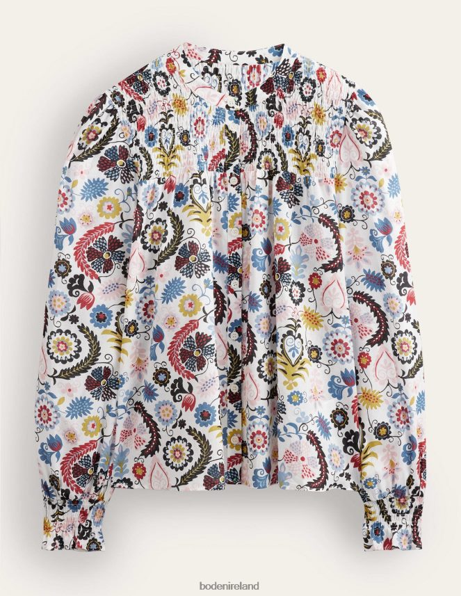 Ivory & Tropic Charm Clothing Smocked Yoke Cotton Blouse Boden Women L466L61871