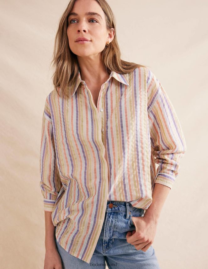 Metallic Multistripe Clothing Oversized Cotton Shirt Boden Women L466L61046