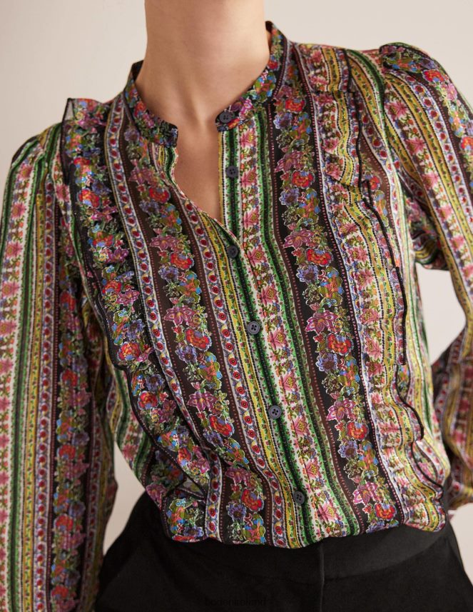 Multi & Carnation Bloom Clothing Ruffle Printed Shirt Boden Women L466L61858