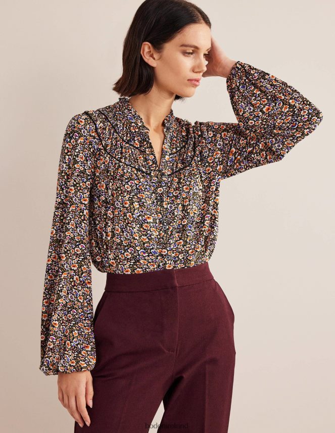 Multi & Eden Bloom Clothing Ruched Yoke Jersey Shirt Boden Women L466L62222