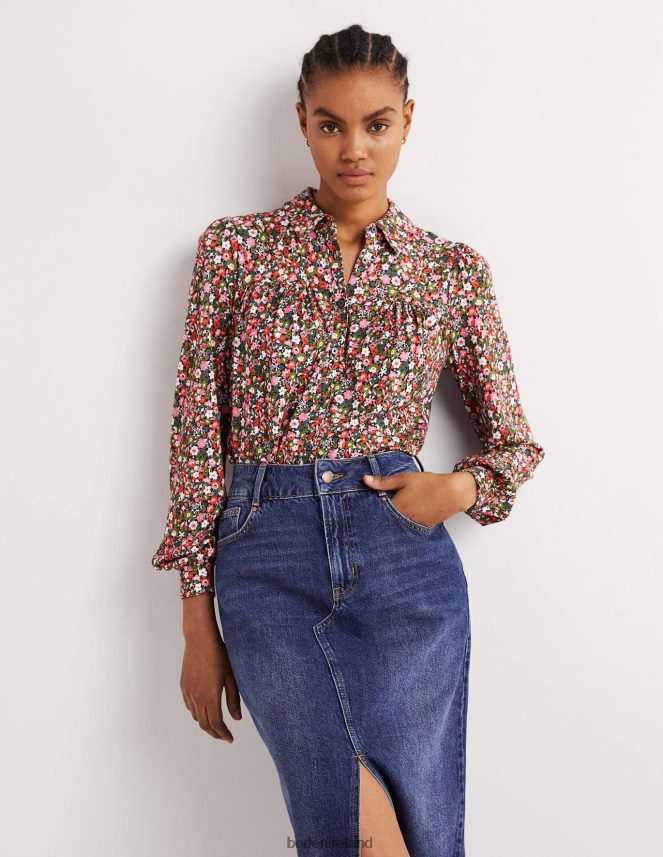 Multi & Floret Meadow Clothing Gathered Detail Shirt Boden Women L466L62395