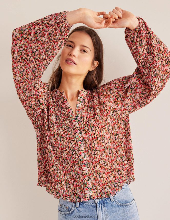 Multi & Painterly Floret Clothing Plisse Pleat Blouse Boden Women L466L61926