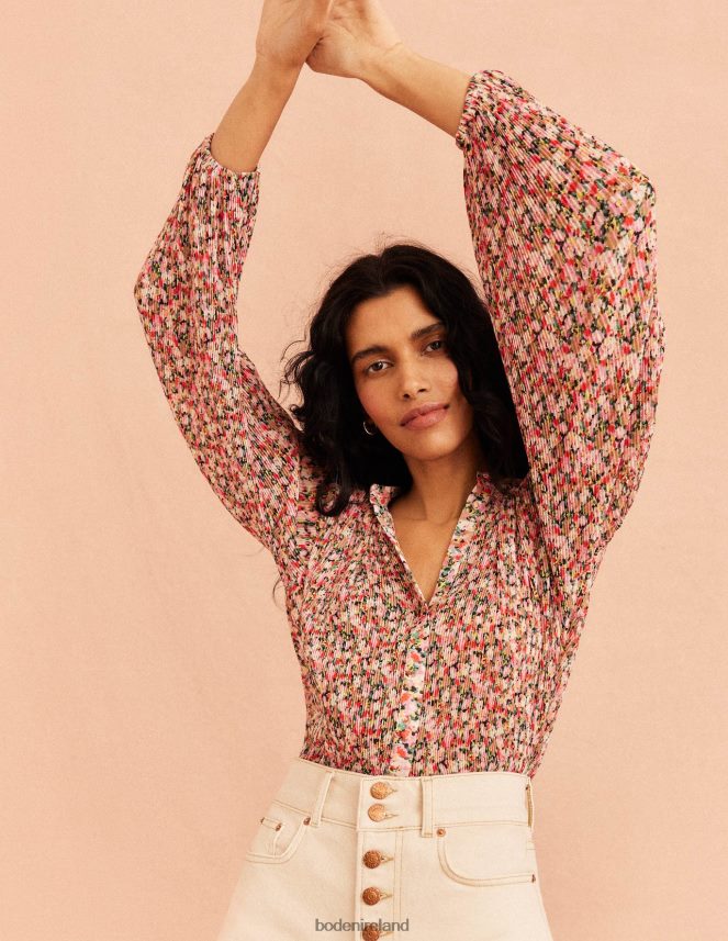 Multi & Painterly Floret Clothing Plisse Pleat Blouse Boden Women L466L61926