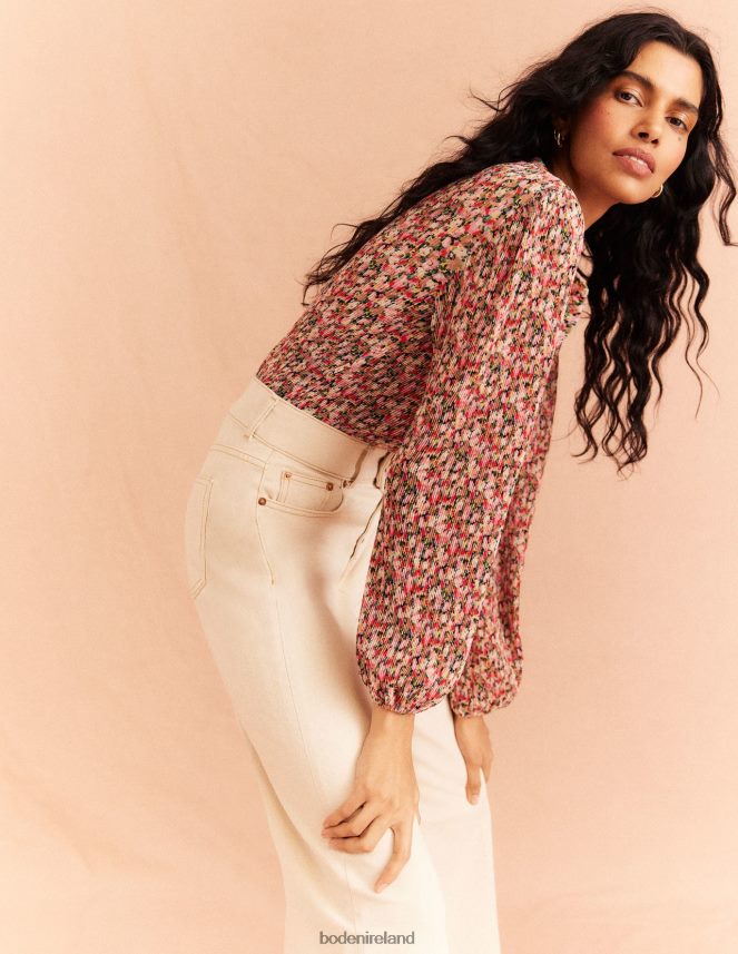 Multi & Painterly Floret Clothing Plisse Pleat Blouse Boden Women L466L61926