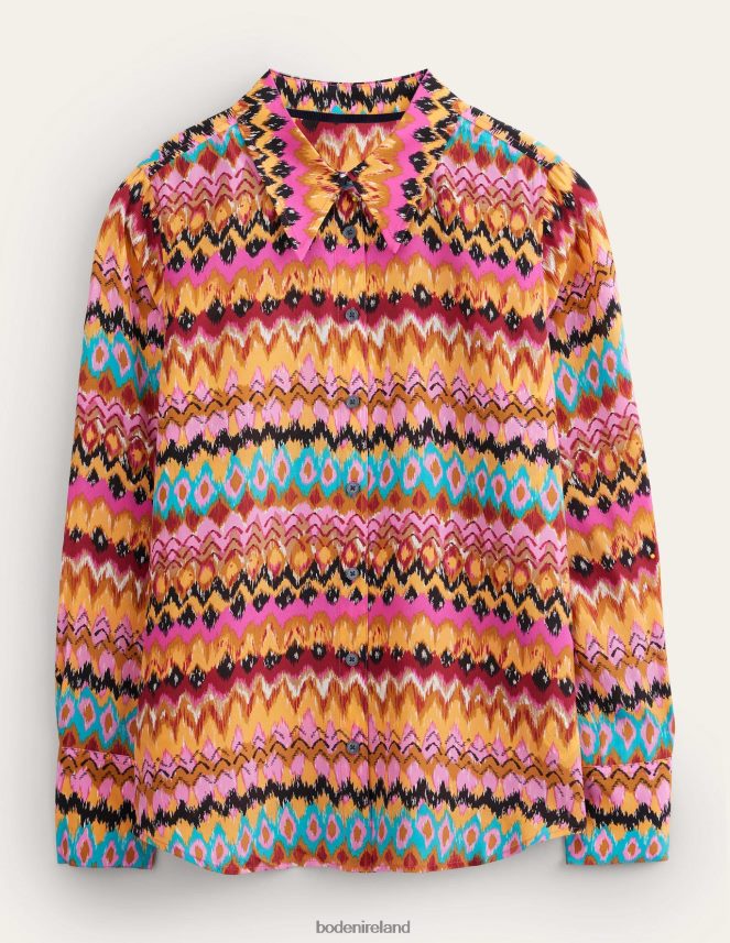 Multi & Textured Ikat Clothing Silk Shirt Boden Women L466L6991