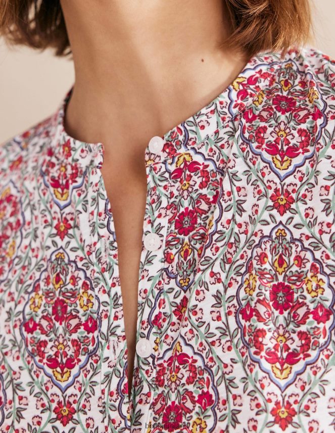 Multi & Vine Terrace Clothing Frilled Short Sleeve Shirt Boden Women L466L62514