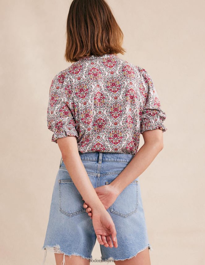 Multi & Vine Terrace Clothing Frilled Short Sleeve Shirt Boden Women L466L62514