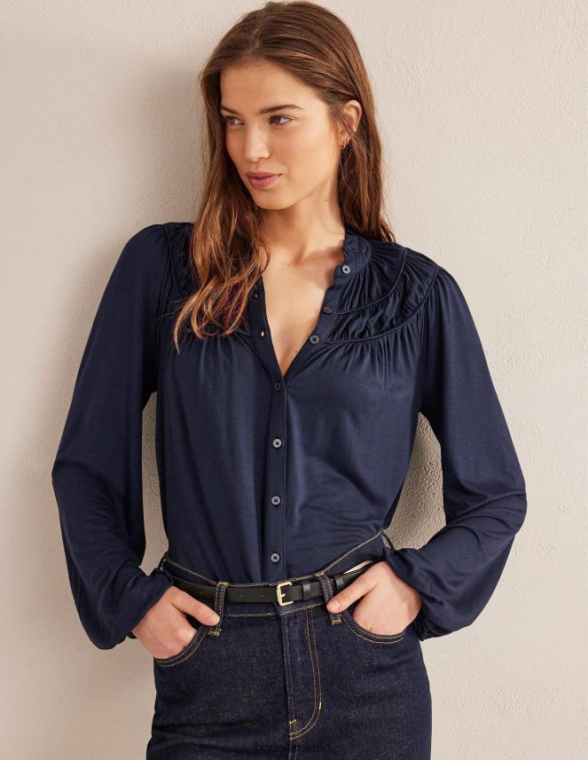 Navy Clothing Ruched Yoke Jersey Shirt Boden Women L466L62578