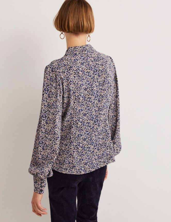 Persian Blue & Leaf Cluster Clothing Dart Detail Fitted Shirt Boden Women L466L62538