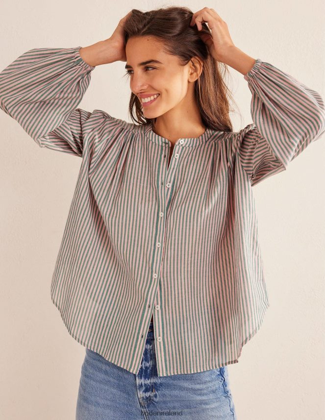 Pink and Green Sparkle Stripe Clothing Circle Cut Peasant Blouse Boden Women L466L61010