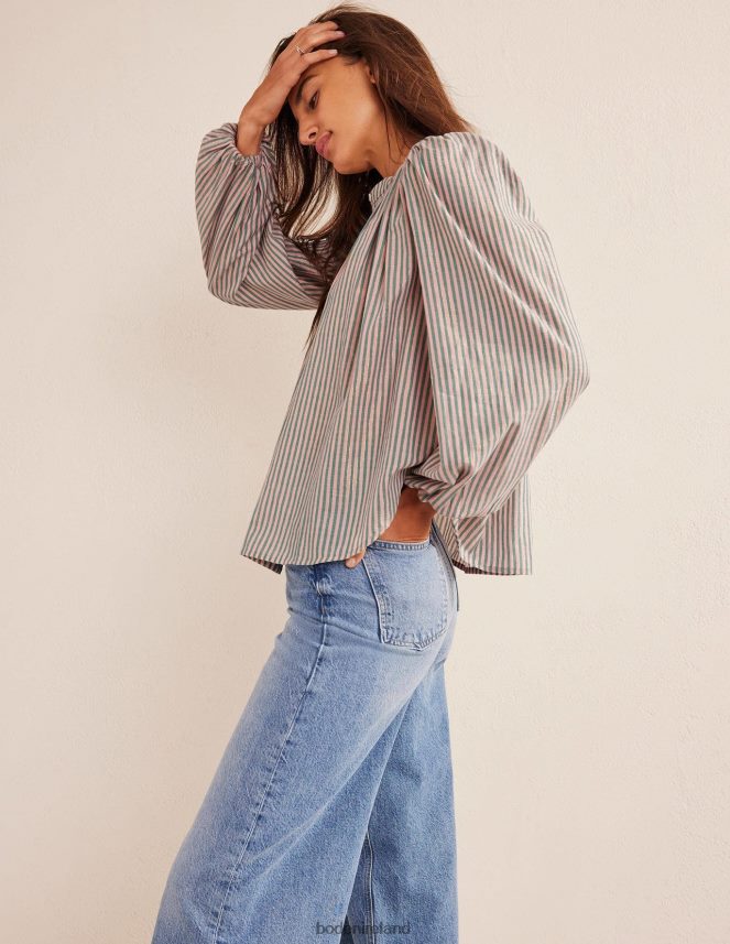 Pink and Green Sparkle Stripe Clothing Circle Cut Peasant Blouse Boden Women L466L61010