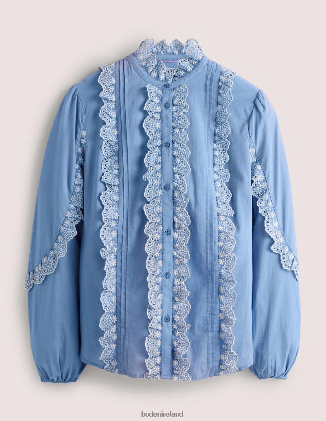 Riviera Blue Clothing Ruffle Sleeve Broderie Blouse Boden Women L466L61889