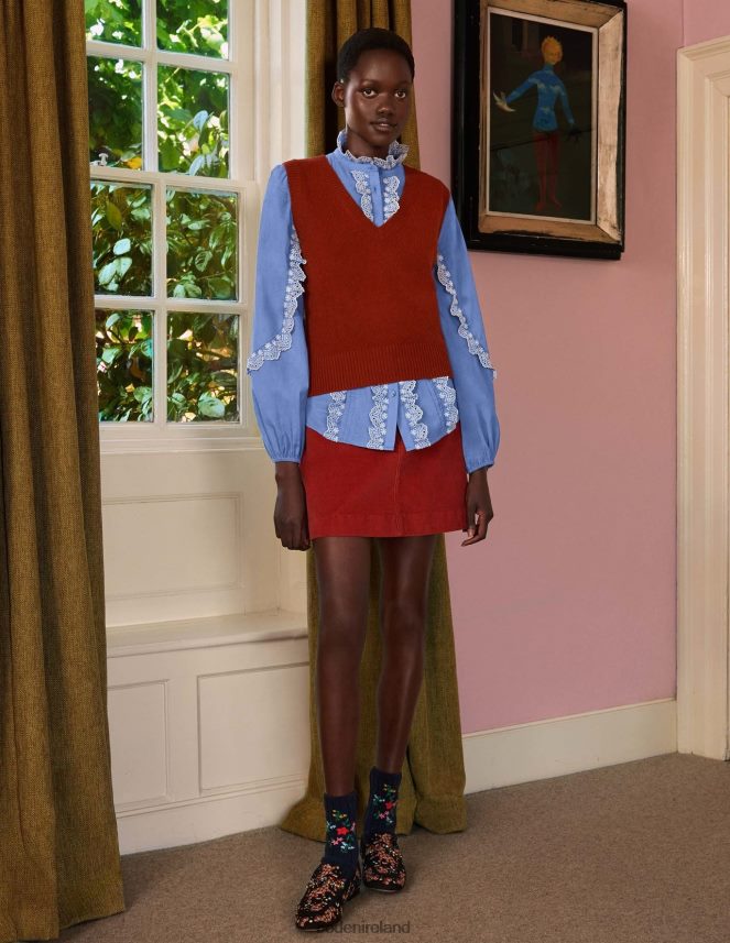 Riviera Blue Clothing Ruffle Sleeve Broderie Blouse Boden Women L466L61889