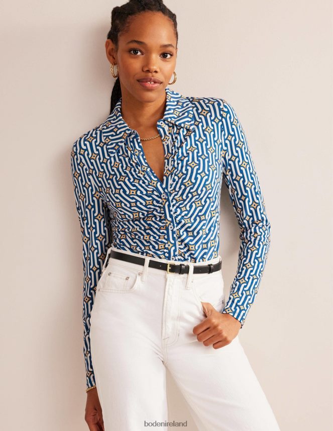 Sapphire & Azure Geo Clothing Printed Jersey Shirt Boden Women L466L61485