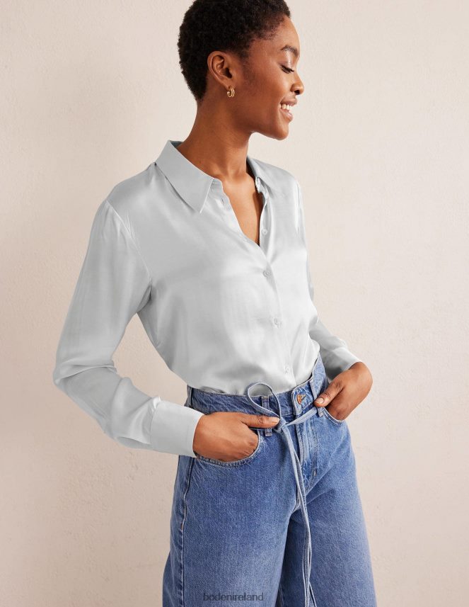 Vaporous Grey Clothing Relaxed Satin Shirt Boden Women L466L61555