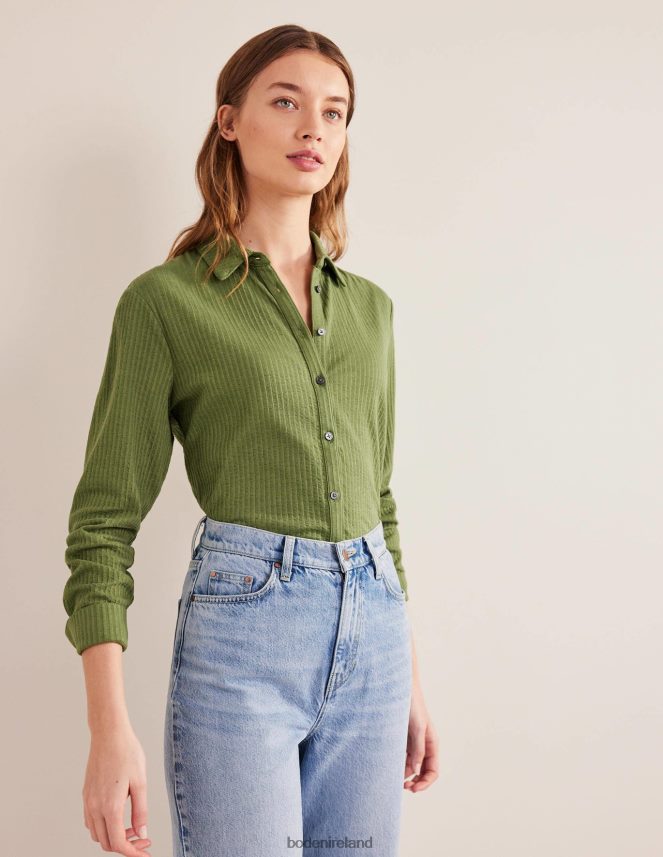 Washed Khaki Clothing Textured Jersey Shirt Boden Women L466L61412