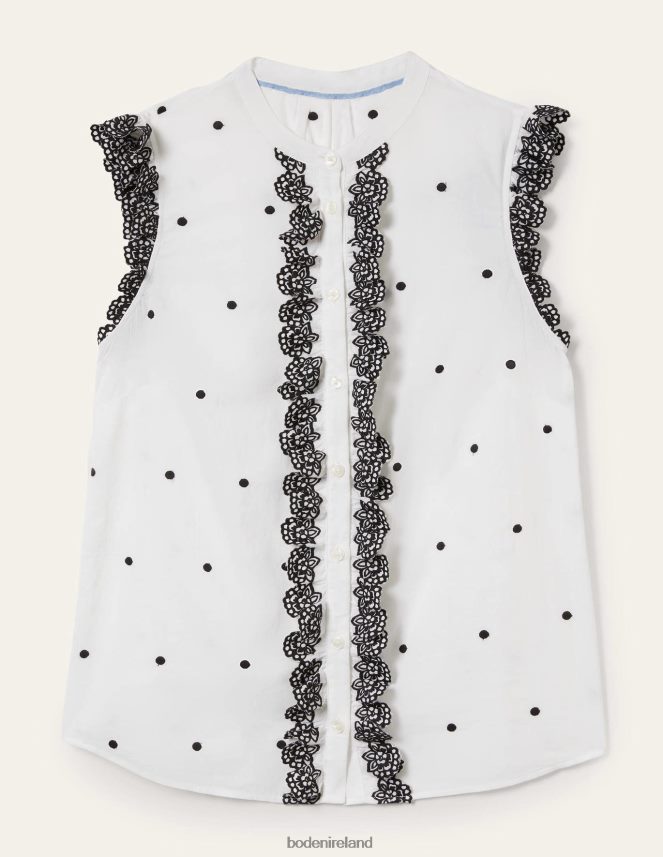 White & Black Broderie Clothing Sleeveless Embroidered Shirt Boden Women L466L62411