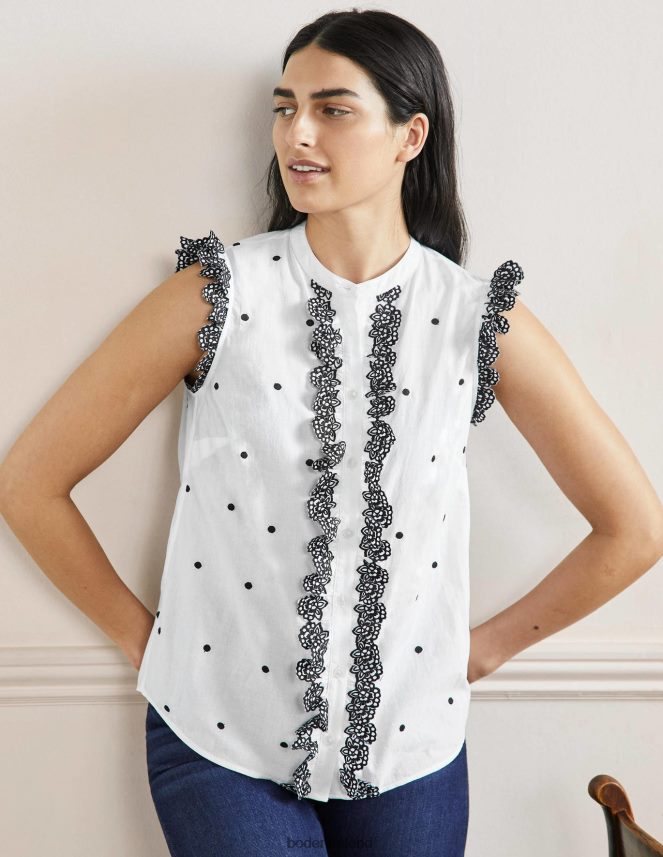 White & Black Broderie Clothing Sleeveless Embroidered Shirt Boden Women L466L62411