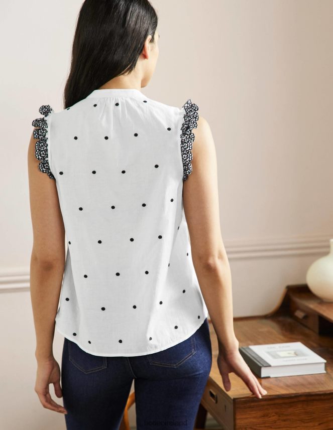 White & Black Broderie Clothing Sleeveless Embroidered Shirt Boden Women L466L62411