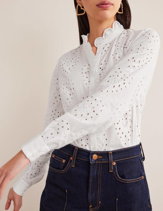 White Clothing Scallop Trim Broderie Shirt Boden Women L466L62533