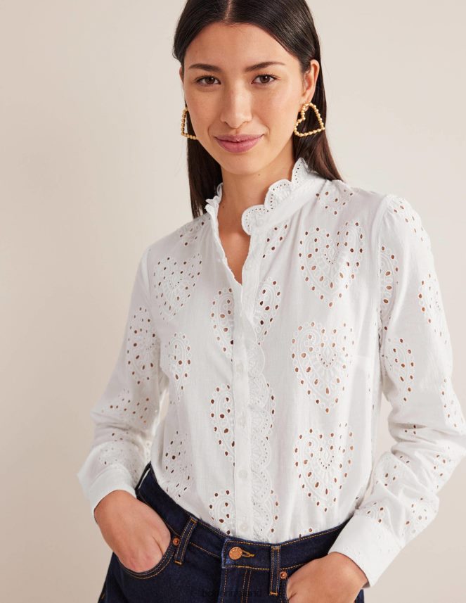 White Clothing Scallop Trim Broderie Shirt Boden Women L466L62533