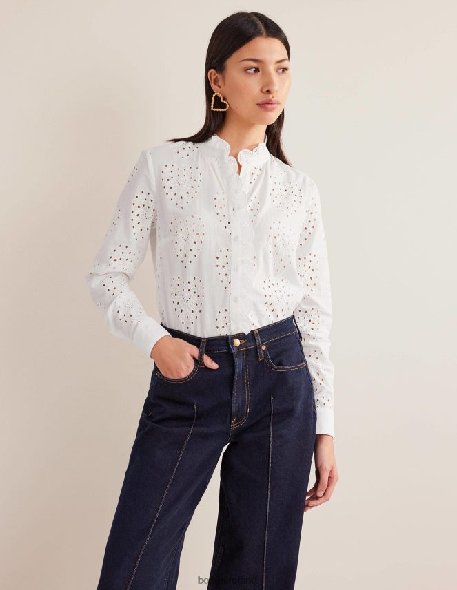 White Clothing Scallop Trim Broderie Shirt Boden Women L466L62533