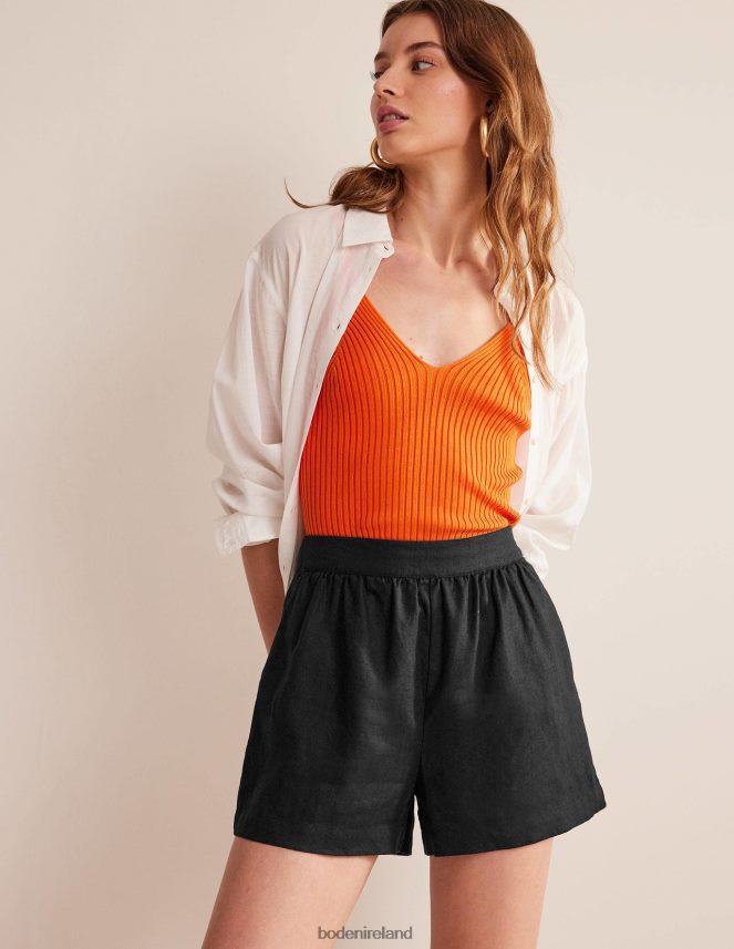 Black Clothing Pull-on Linen Shorts Boden Women L466L6612