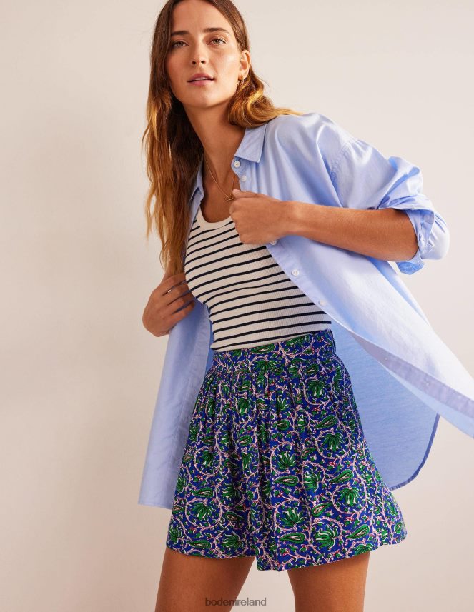 Blue Wave & Botanic Vine Clothing Crinkle Pull-on Shorts Boden Women L466L6614