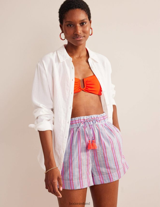 Blue and Watermelon Stripe Clothing Tie Waist Striped Shorts Boden Women L466L61308