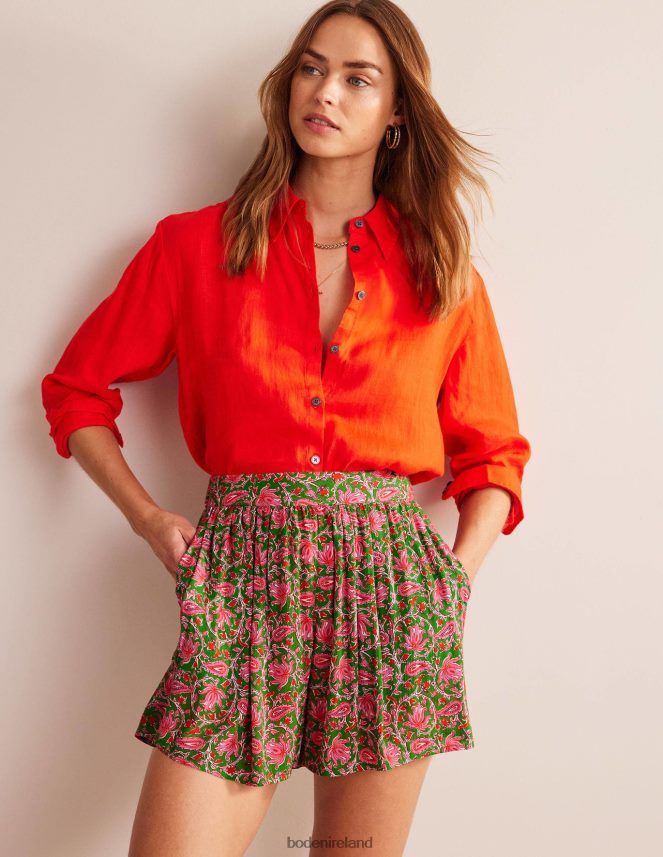 Lime & Botanic Vine Clothing Crinkle Pull-on Shorts Boden Women L466L6609