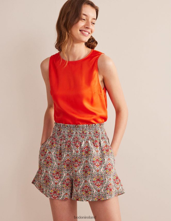 Multi & Vine Terrace Clothing Linen Shirred Waist Shorts Boden Women L466L61317