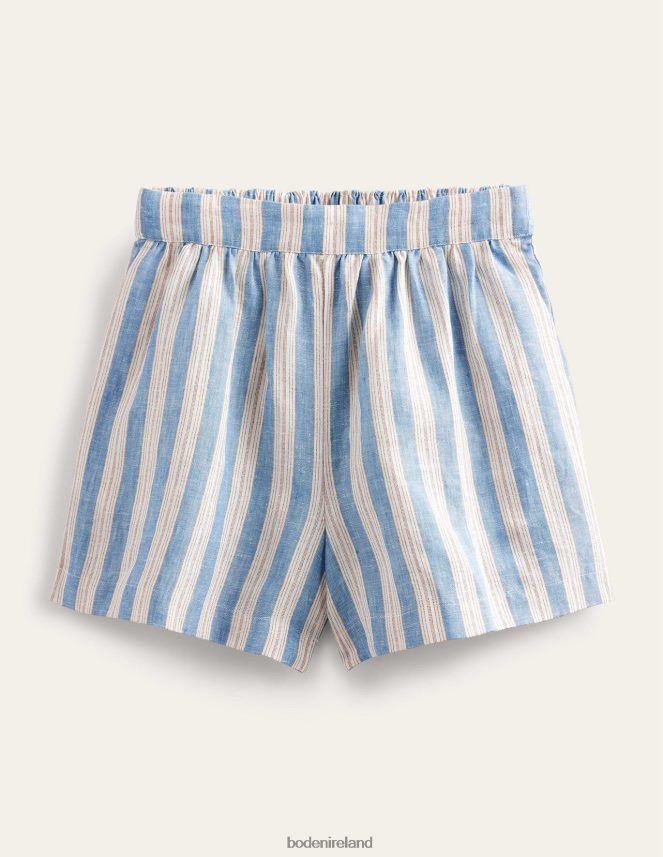 Porcelain Blue & Sparkle Stripe Clothing Pull-on Linen Shorts Boden Women L466L61286