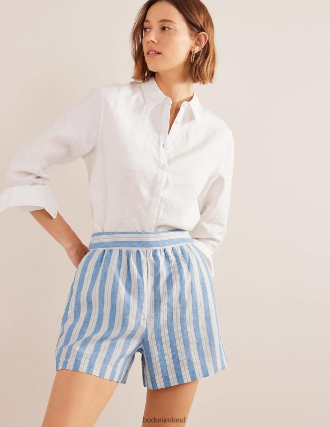 Porcelain Blue & Sparkle Stripe Clothing Pull-on Linen Shorts Boden Women L466L61286