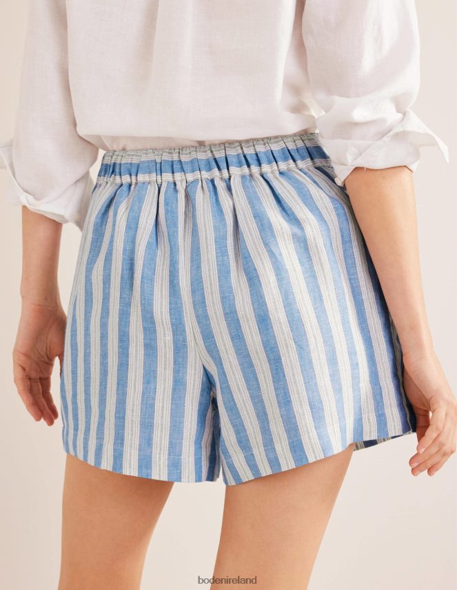 Porcelain Blue & Sparkle Stripe Clothing Pull-on Linen Shorts Boden Women L466L61286